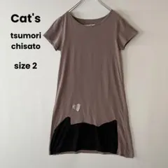 Cat's ツモリチサト ネコ プリント ロングTシャツ ハート グリッター 2のサムネイル