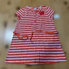 OSHKOSHオレンジ白ストライプ ワンピース 半袖140サイズ
