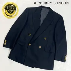 極希少 BURBERRY LONDON キッドモヘア 紺ブレ Bシールド ダブル