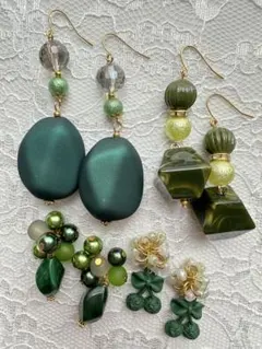 ハンドメイド ピアス 4点セット グリーン系　まとめ売り