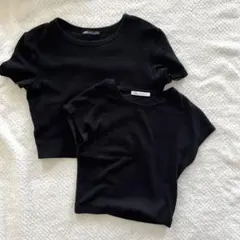 ZARA 黒 半袖Tシャツ 2枚セット 短丈