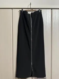 フロントジップ ロングタイトスカート ブラック