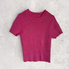 グレイル　ニット　ピンク　M　リブ編み　半袖　セーター　クルーネック　重ね着　春