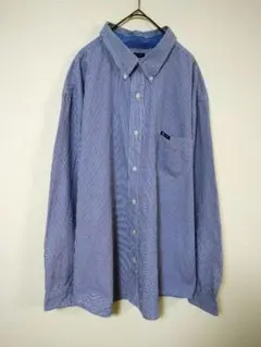 チャップス　長袖シャツ　メンズ3L　青色系　ストライプ柄　オーバーサイズ　綿系