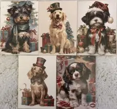 クリスマス犬ポストカード5枚セット