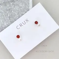 [14kgf] P37 ガーネット×パールピアス/ノンホールピアス（イヤリング）