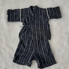 甚平 黒と白のストライプ 110 子供用