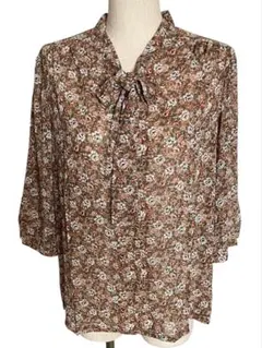 美品 日本製 7部丈の袖 花柄 長袖ブラウス シャツ 昭和レトロ ヴィンテージ