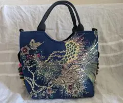 【新品】エスニック 孔雀 刺繍 トートバッグ ショルダーバッグ アジアン