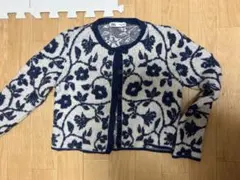 ZARA 花柄 カーディガン 長袖 ニット 青