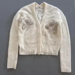 FURFUR モヘヤ　刺繍　カーディガン　白　長袖　ビーズ