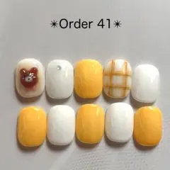 送料無料✴︎Order 41✴︎ベリーショート　3Dネイル　手書き　クマちゃん