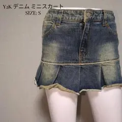 Y2K デニム ミニスカート S フリル ティアード 古着 希少