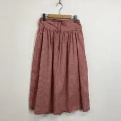 90s PINK HOUSE フレアロングスカート 赤チェック リボン 日本製