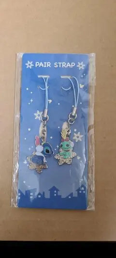 【未使用】スティッチ&スクランプ ペアストラップ ディズニーストア