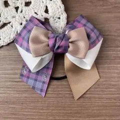 チアリボン　チェック　リボン　ヘアゴム
