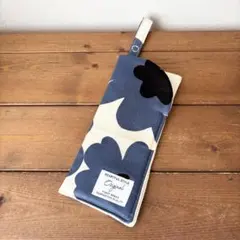 北欧花柄ブルー　吊り下げができるメガネケース　ハンドメイド