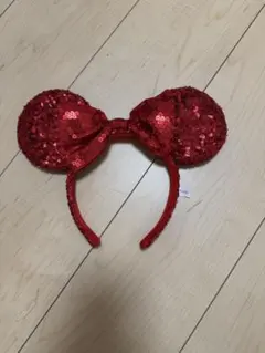赤いスパンコール ミッキー耳カチューシャ