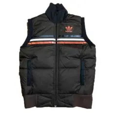 adidas ダウンベスト 茶色 S 古着 アディダス フェザー混 トレフォイル