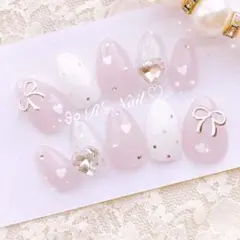 ネイルチップ ちゅるん フレンチガーリー ワンホン 量産型 韓国 りぼん