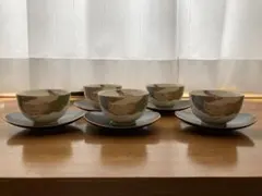 和風花柄陶磁器湯飲み5個セット