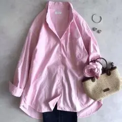 美品▲SHIPS any コットン レギュラーカラー 刺繍 シャツ ピンク