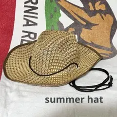 美品 summer hat 麦わら帽子 ベージュ 紐付き