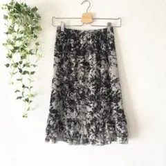 MOKA花柄フレアスカート 【S】ブラック ウエストゴム フリル