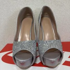 シルバー グリッター オープントゥ ハイヒール