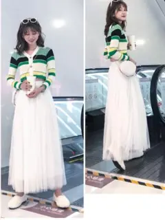 プリーツ スカート ホワイト ロングスカート 韓国 レディース 春 夏