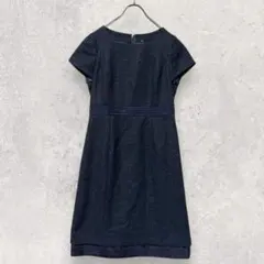 ツイード調ワンピース M ネイビー 半袖 上品 きれいめ フォーマル