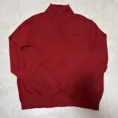 ポロラルフローレン　ニットセーター ハーフジップ ポニー 赤 メンズXL