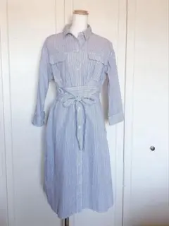 beamsHeartストライプ シャツワンピース 長袖 ウエストリボン