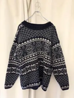 アルパカ100% 高級素材 ノルディック柄ニット セーター ネイビー 防寒 