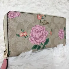 COACH ラウンドファスナー　長財布　花柄　ゴールド