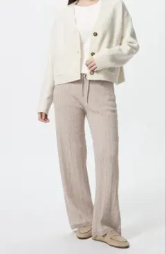 ユニクロ　ウォッシャブルニットケーブルパンツ　カーキ　L