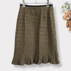 キッズ対応可　【クリックス】　千鳥柄　フレアスカート　ブラウン　【150-S相当のサムネイル