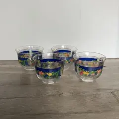 D-4 昭和レトロ 花柄 グラス 4客セット ヴィンテージ デザートカップ古道具