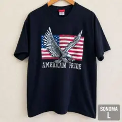 SONOMA アメリカンプライド イーグル星条旗Tシャツ L黒 USA古着 鷲のサムネイル