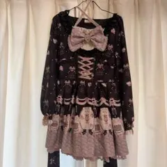公*o様 h.NAOTOFrill レースワンピース バラ柄 黒×ピンク フリル