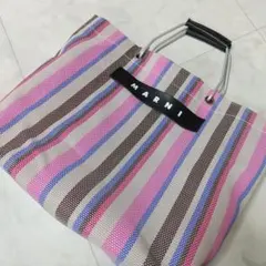 新品 マルニ ストライプバッグ アルミハンドル バッグ MINI レッド