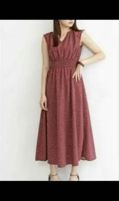 ドットハイウエストシャーリングマキシワンピース