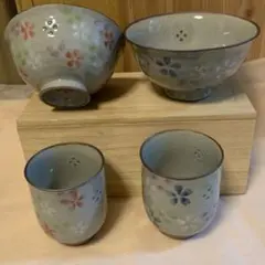 花柄陶器 茶碗・湯呑みセット