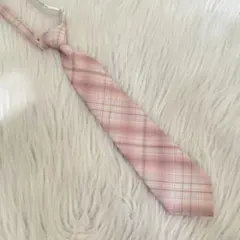 【ネクタイX34】薄いピンク　チェック　つけネクタイ　スクールネクタイ