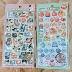 ①正規品　ボンボンドロップシール２個セット　和柄　和猫ねこネコ＆だるまダルマ