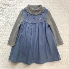 ファミリア　デニム風ワンピース　さくらんぼ刺繍９０