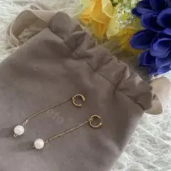 ete イヤリング　パール　結婚式　ロングチェーン　925 ゴールド