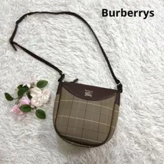【美品】バーバリー ショルダーバッグ チェック ホースロゴ レザー ブラウン