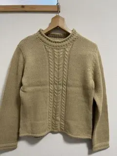 ケーブル編み ベージュ ニット 長袖 Mサイズ
