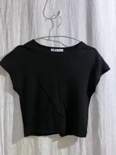 ZARA ブラック クロップド Tシャツ 半袖 フレンチスリーブ